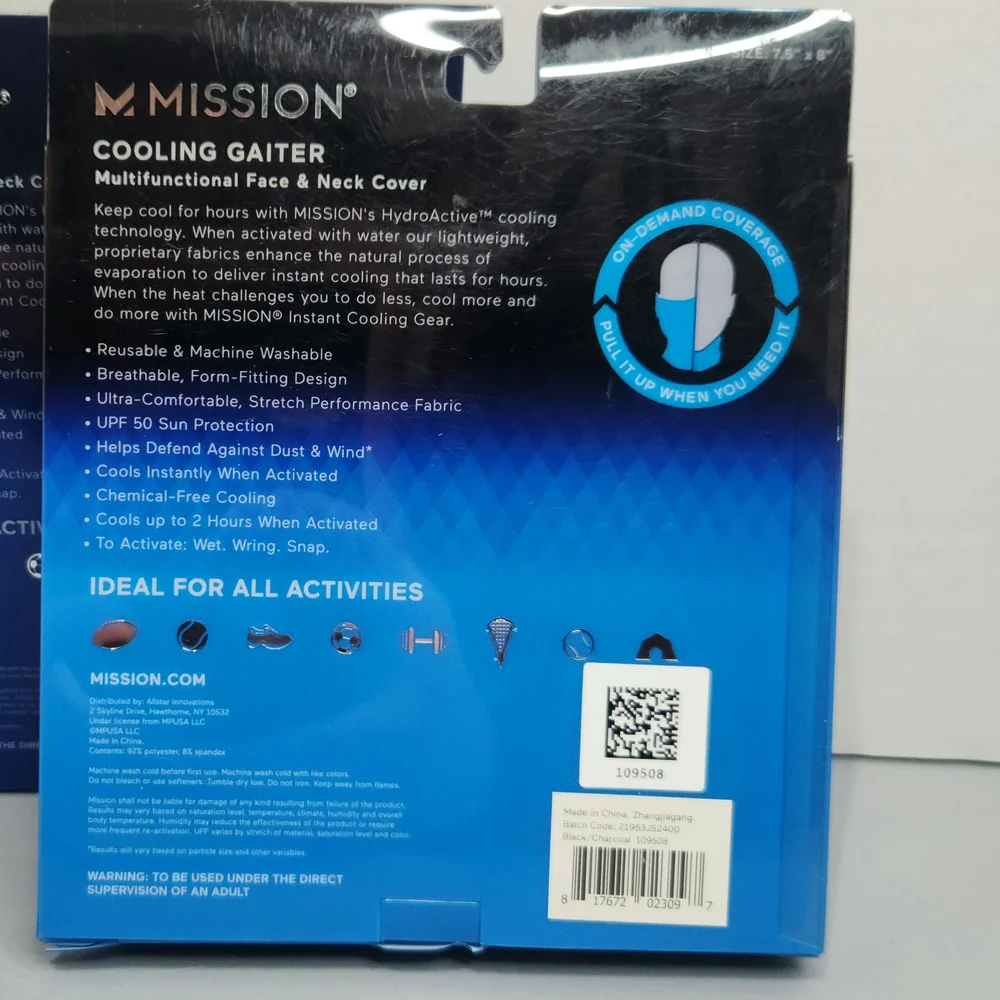 Mission Kids Cooling Gaiter - Black and Charcoal